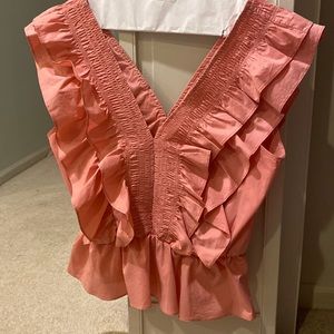 blush pink pants store ruffle top
